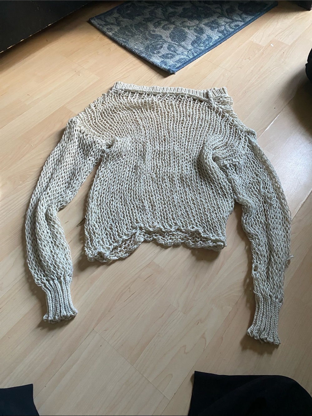 Cropped Open-Knit Sweater in Cream